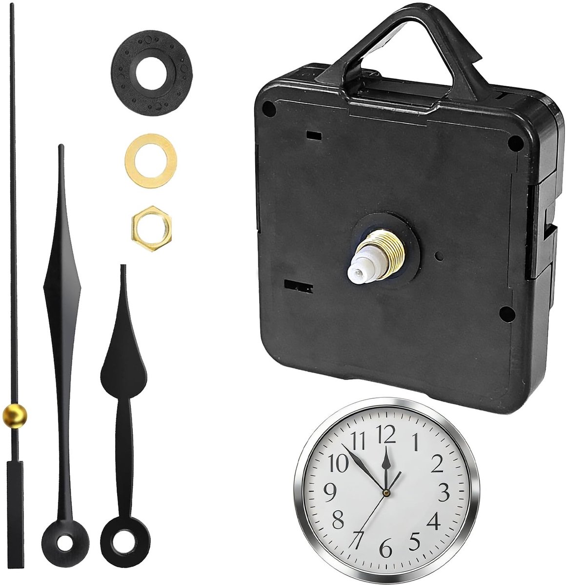 Solidchoice - Quartz Wandklok Mechanisme met Lange Schacht en Wijzers voor Makkelijk Montage