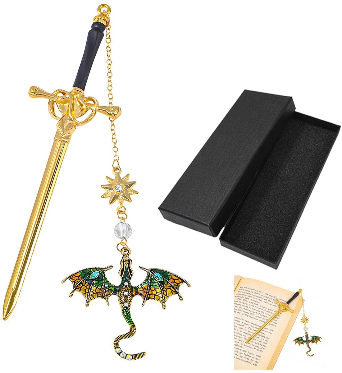 Solidchoice - Metalen Drakenzwaard Bladwijzer met Hangertje
