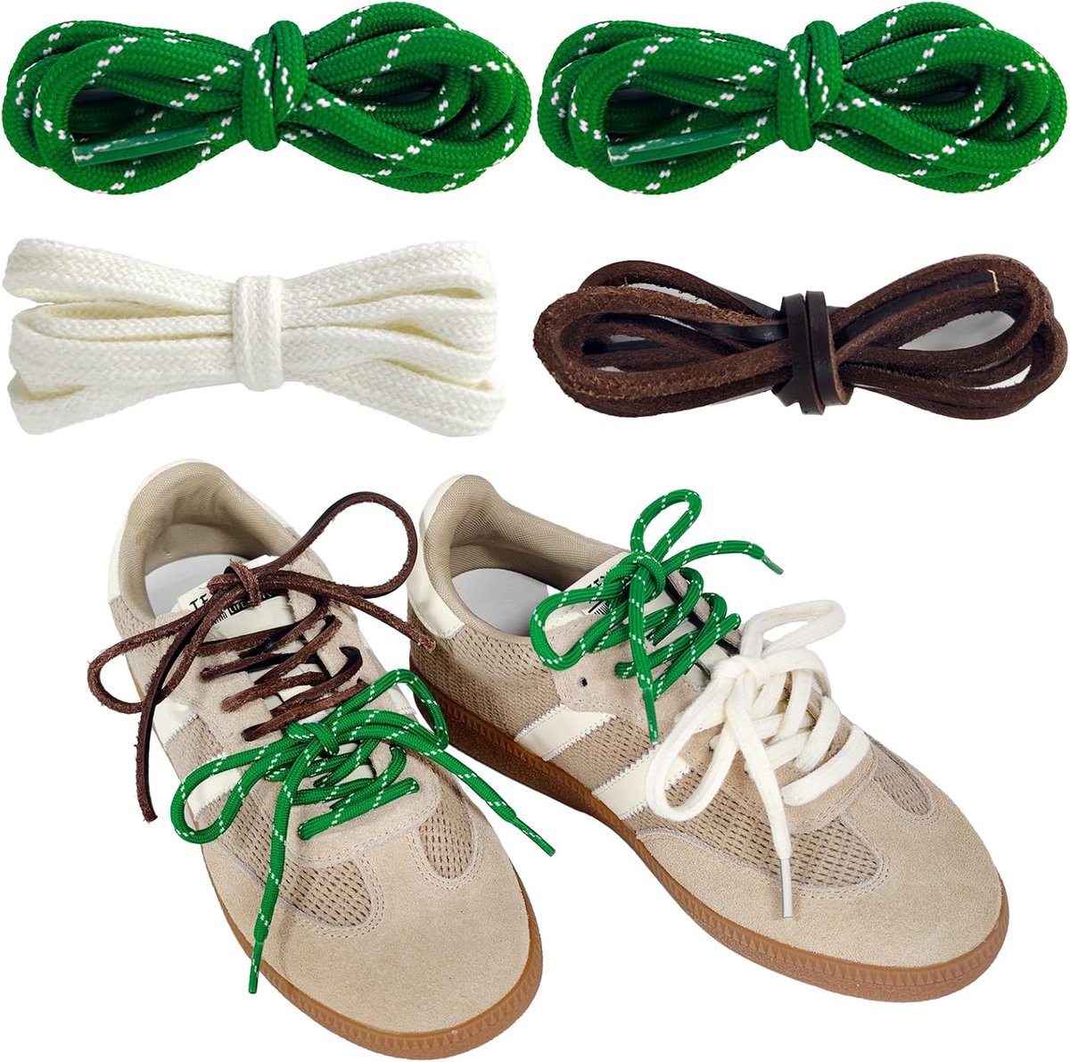 Schoenen veters 4 stuks gemengde kleuren - ronde leren en platte DIY veters - grappig en schattig ontwerp - ShopVlot