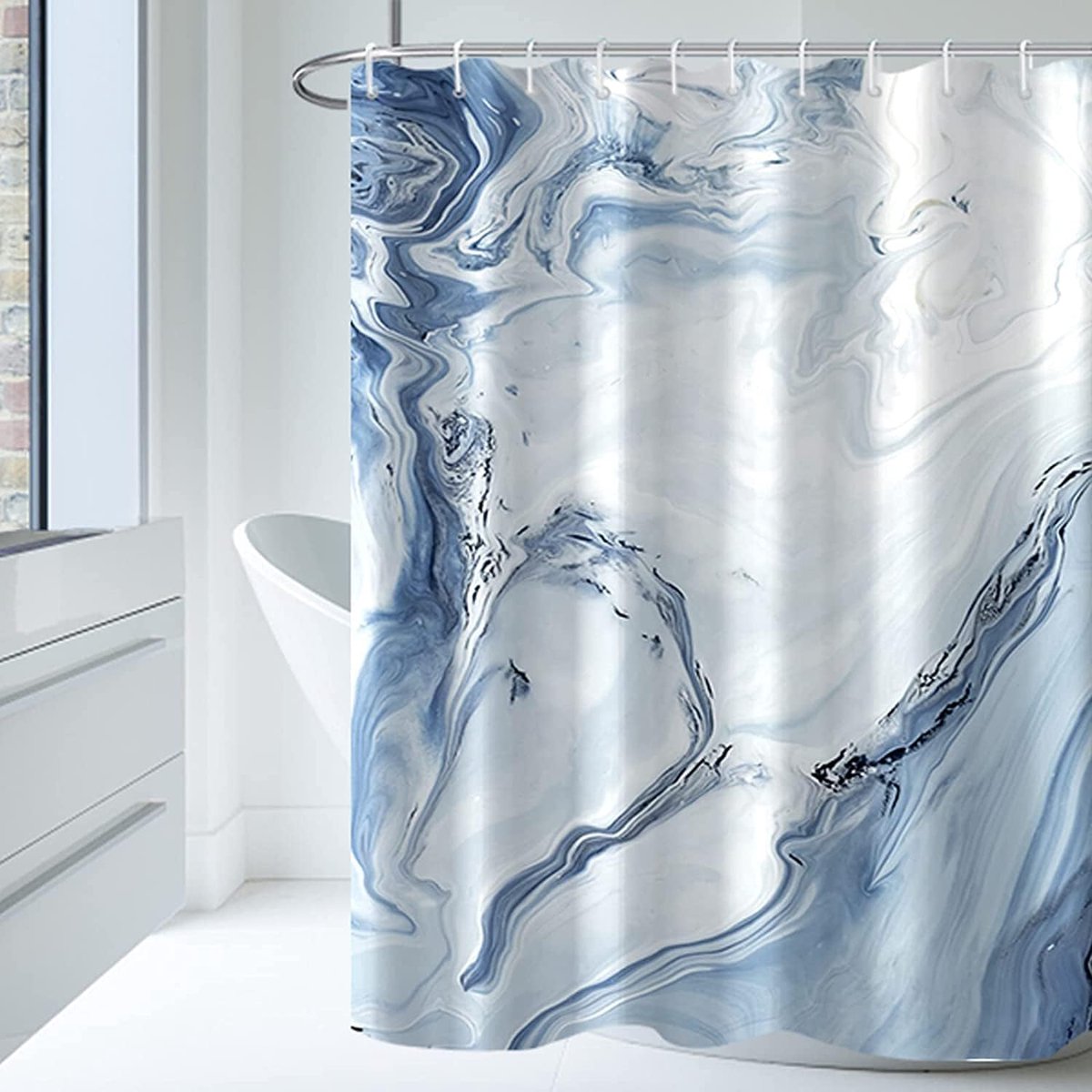 Douchegordijn 183 x 213 cm - Lichtblauw Marmer - 100% Polyester - Stijlvolle uitstraling voor badkamer - ShopVlot