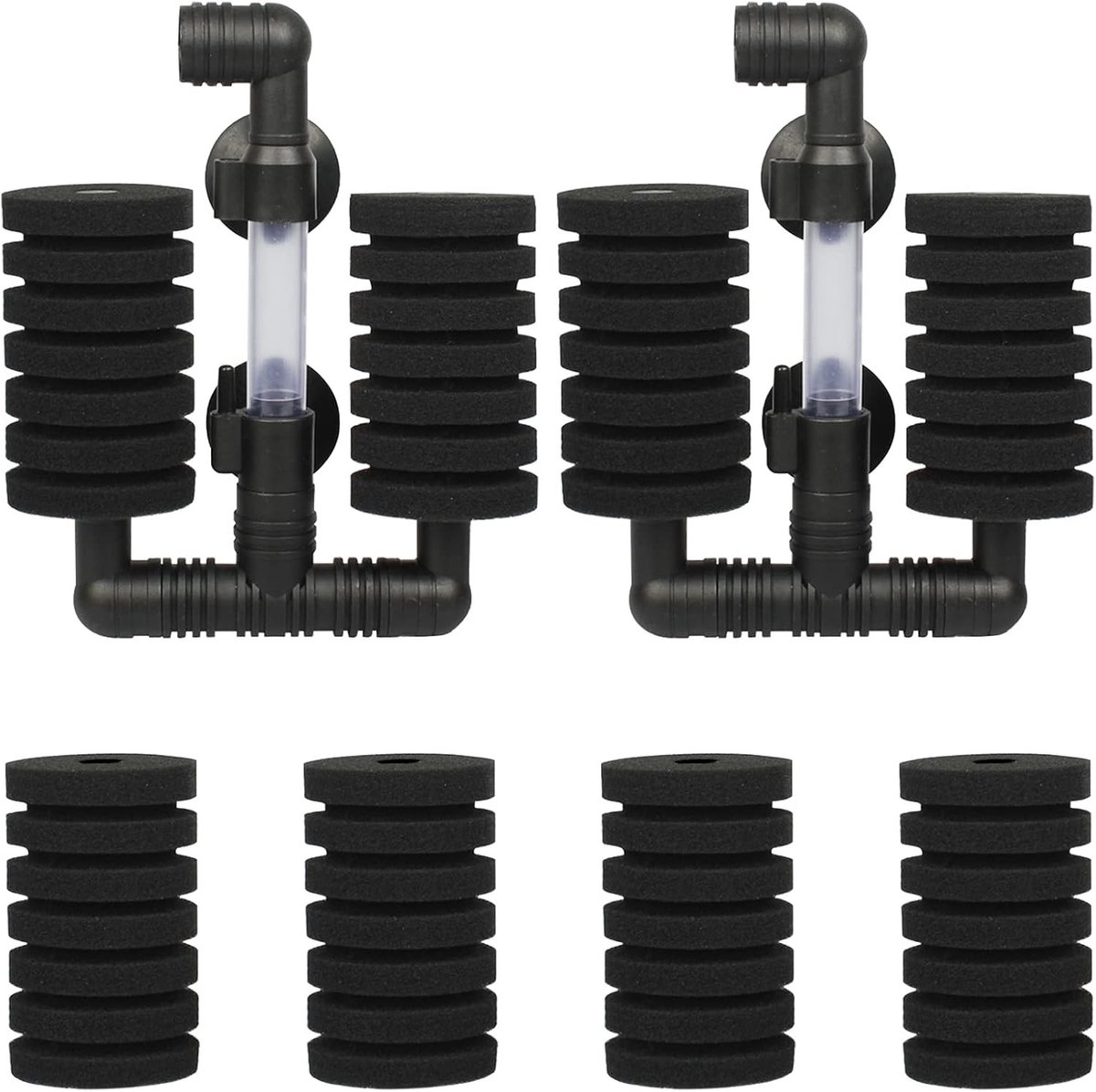 Aquariumfilter Set - Zwart - Voor Mini Aquaria - Biologisch en Mechanisch Filter met Vervangbare Sponzen - Voor Vissen en Garnalen