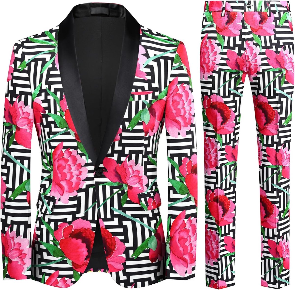 Heren pak bloemen bedrukte sjaal kraag - 2-delig elegant - 1 knop smoking - perfect voor feesten - ShopVlot