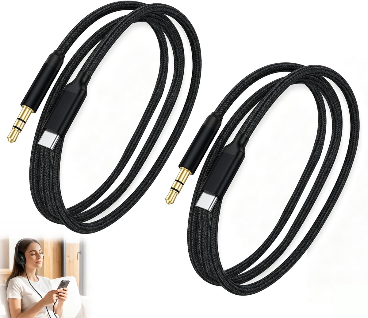 Solidchoice - Audiokabel Set van 2, Type C naar 3,5 mm Jack, 1 m