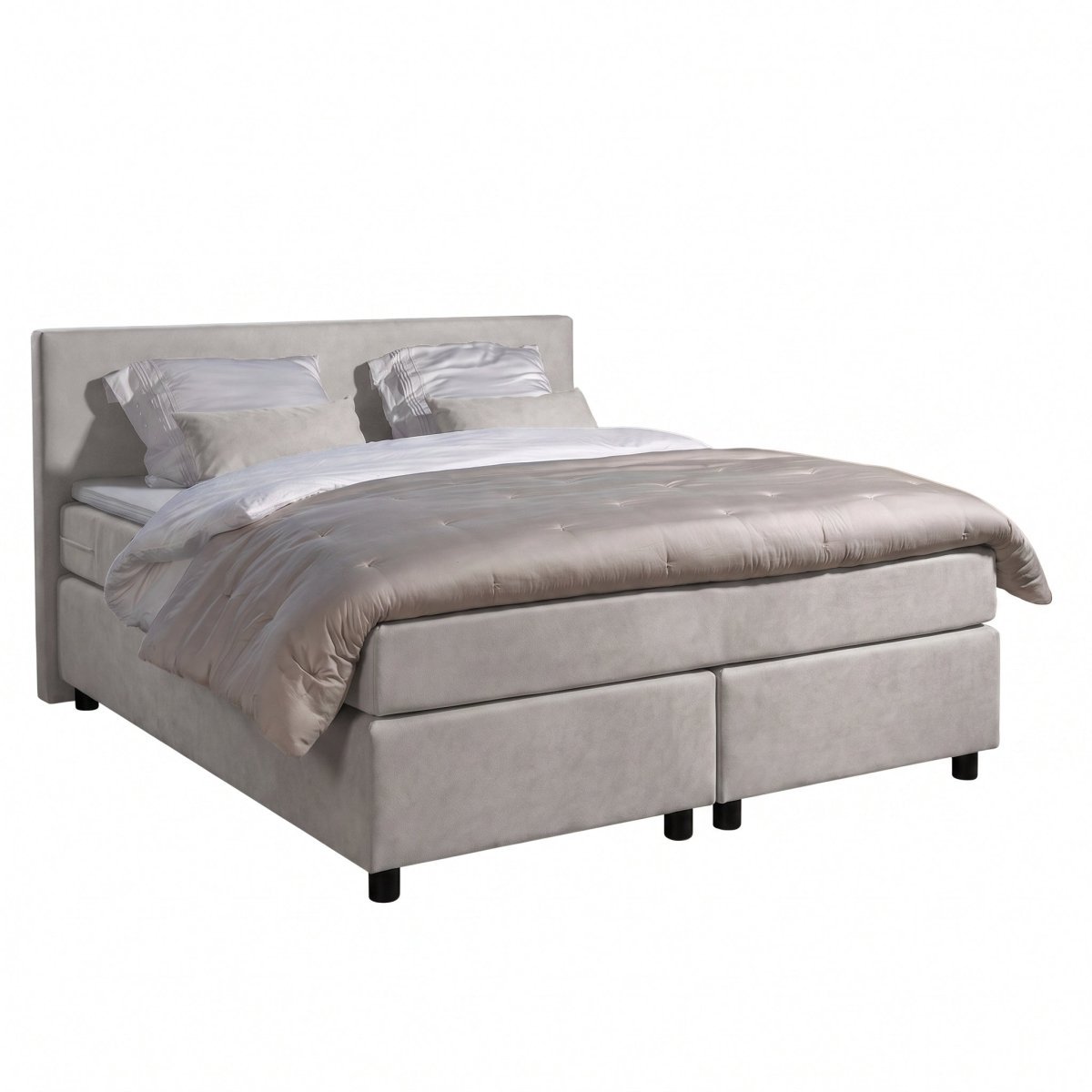 Mörgenn Boxspring Amsterdam - Pocketvering - Greige Lederlook - 90x220 cm - Inclusief Dekbed en Kussens