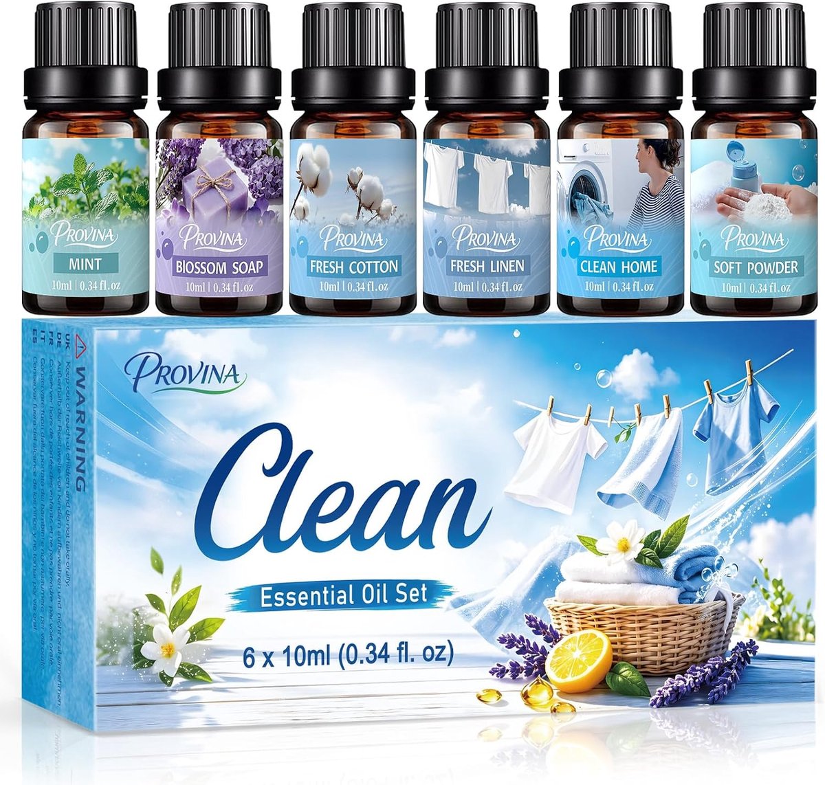 Geurolie Set 6 x 10 ml - Frisse Geuren - Fresh Cotton en Fresh Linen - Creëer een schoon huisgevoel - ShopVlot