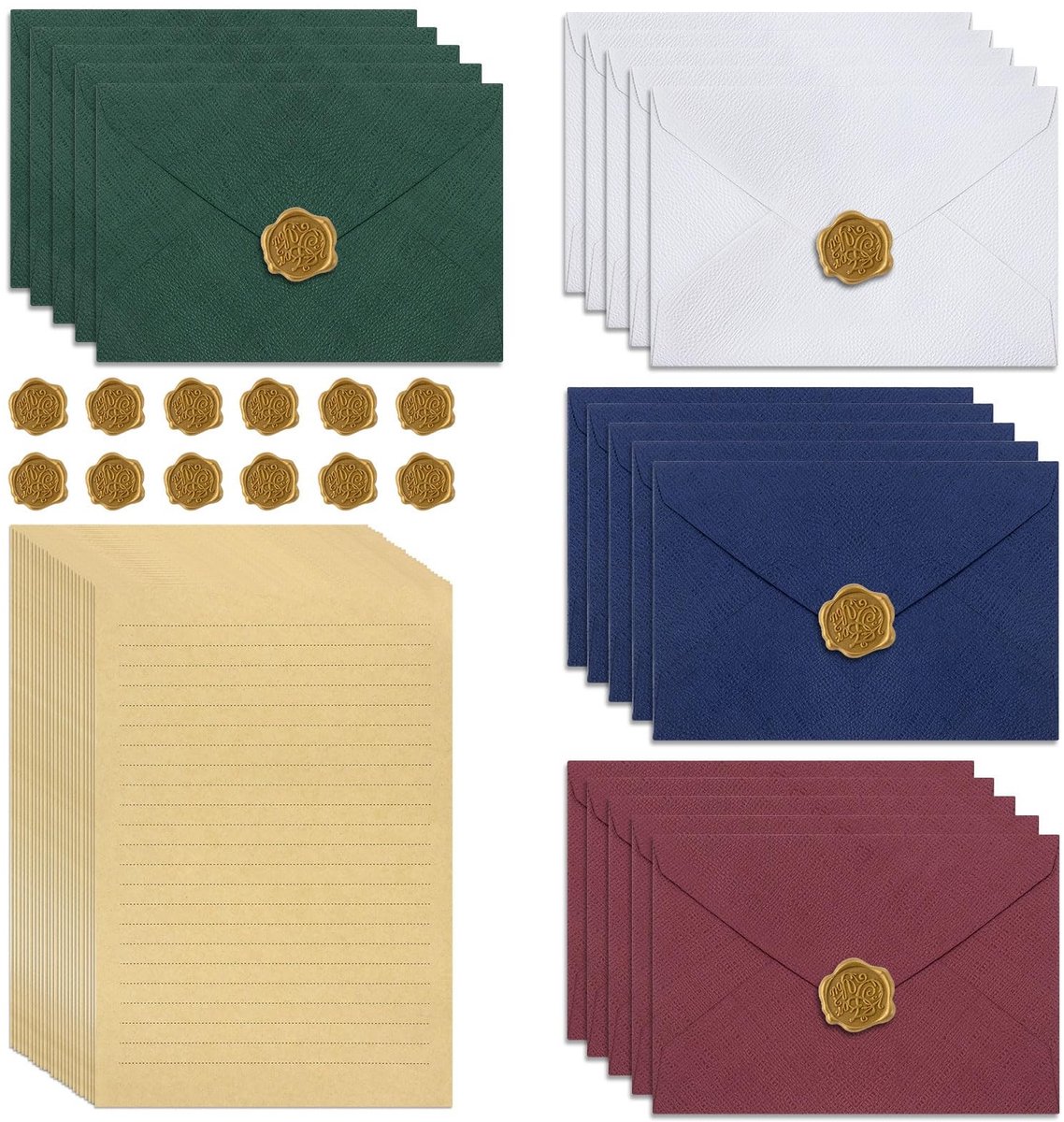 Solidchoice - Vintage Briefpapier met Enveloppen en Waszegels Set