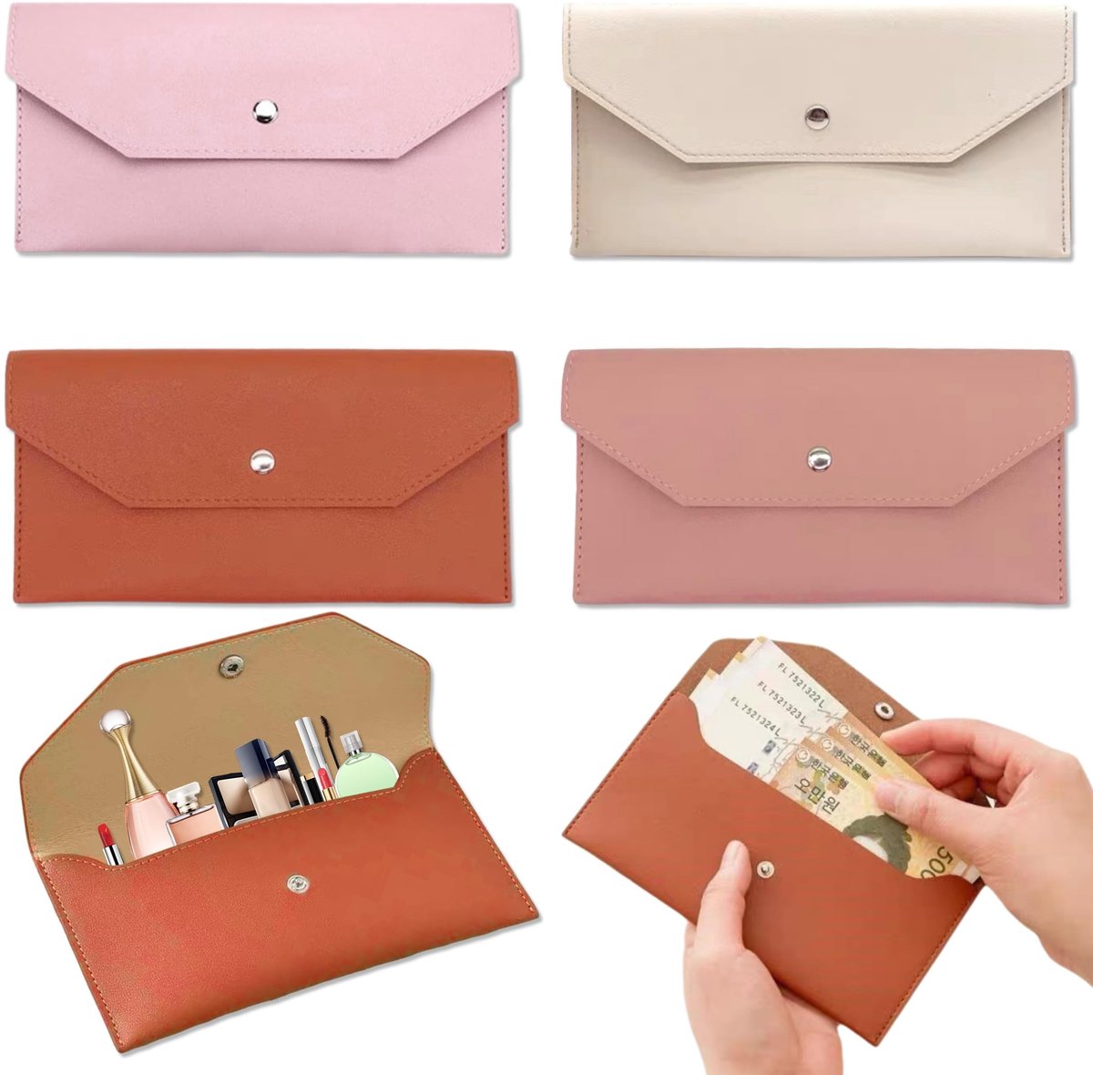 Solidchoice - Set van 4 PU Leren Cash Enveloppen voor Budgetbeheer