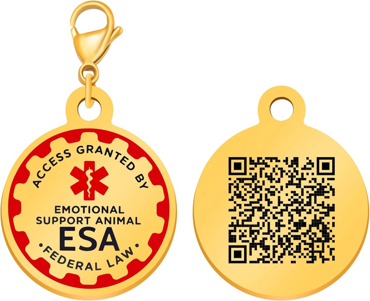 Hond ID-tag met dynamische QR-code - goud en wit - aanpasbaar voor emotionele steun - eenvoudig te scannen - ShopVlot