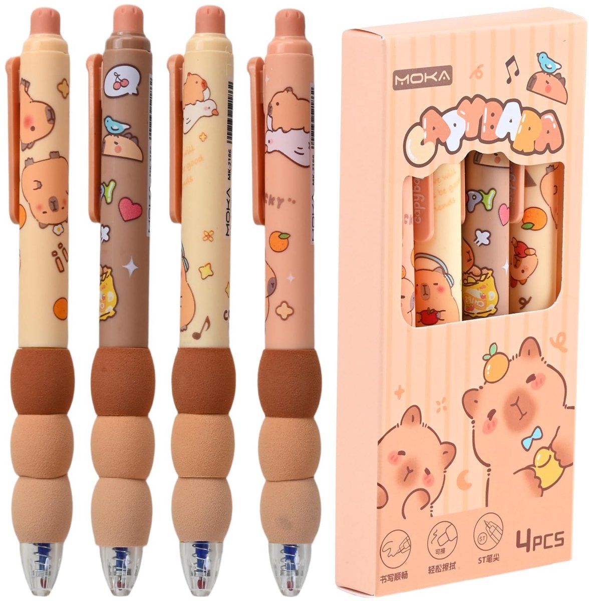 Solidchoice - Set van 4 Erasable Balpennen met Capybara Motief