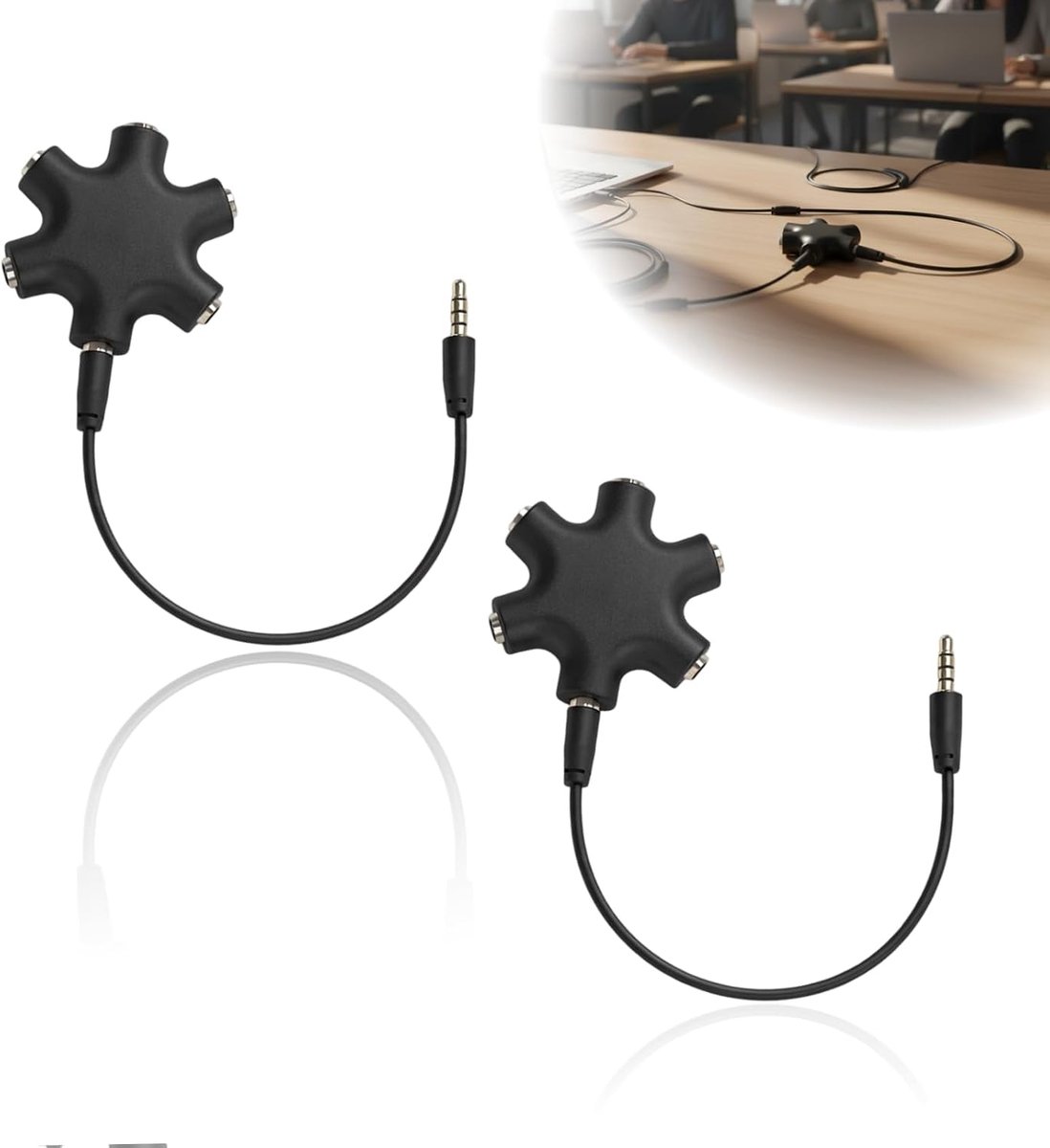 Audio splitter 6 poorten - 2 stuks - 3,5 mm jack - audio delen met meerdere apparaten - ShopVlot