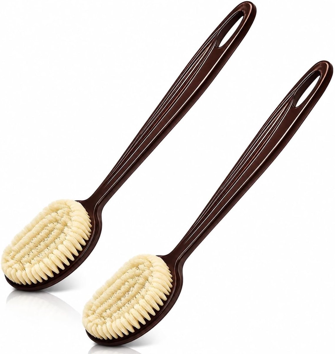 Doucheborstel 2 stuks - Houten handgreep 35 cm - Nylon borstelharen - Effectieve huidreiniging - ShopVlot