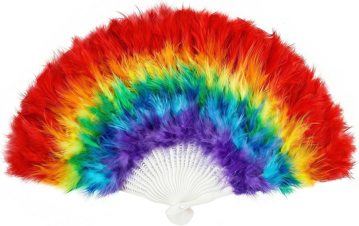 Rainbow Feathers Hand Fan, Rainbow Fan for Festivals, Weddings & Parties, Pride Day, Music Festivals & Vintage - ShopVlot