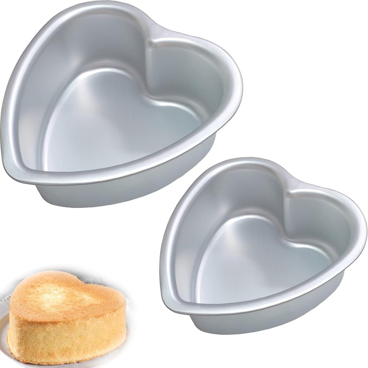Set van 2 Hartvormige Taartvormen - 15,5 cm en 20,5 cm, Antiaanbak Alu Mallen met Verwijderbare Bodem voor Bruiloften, Verjaardagen en Feestdagen