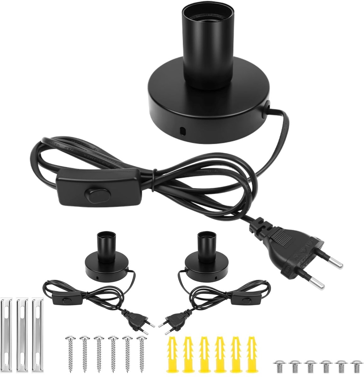 Lampfitting E27 met schakelaar zwart: lamphouder met netsnoer en kabelschakelaar voor hanglamp, hanglamp E27 fitting - ShopVlot