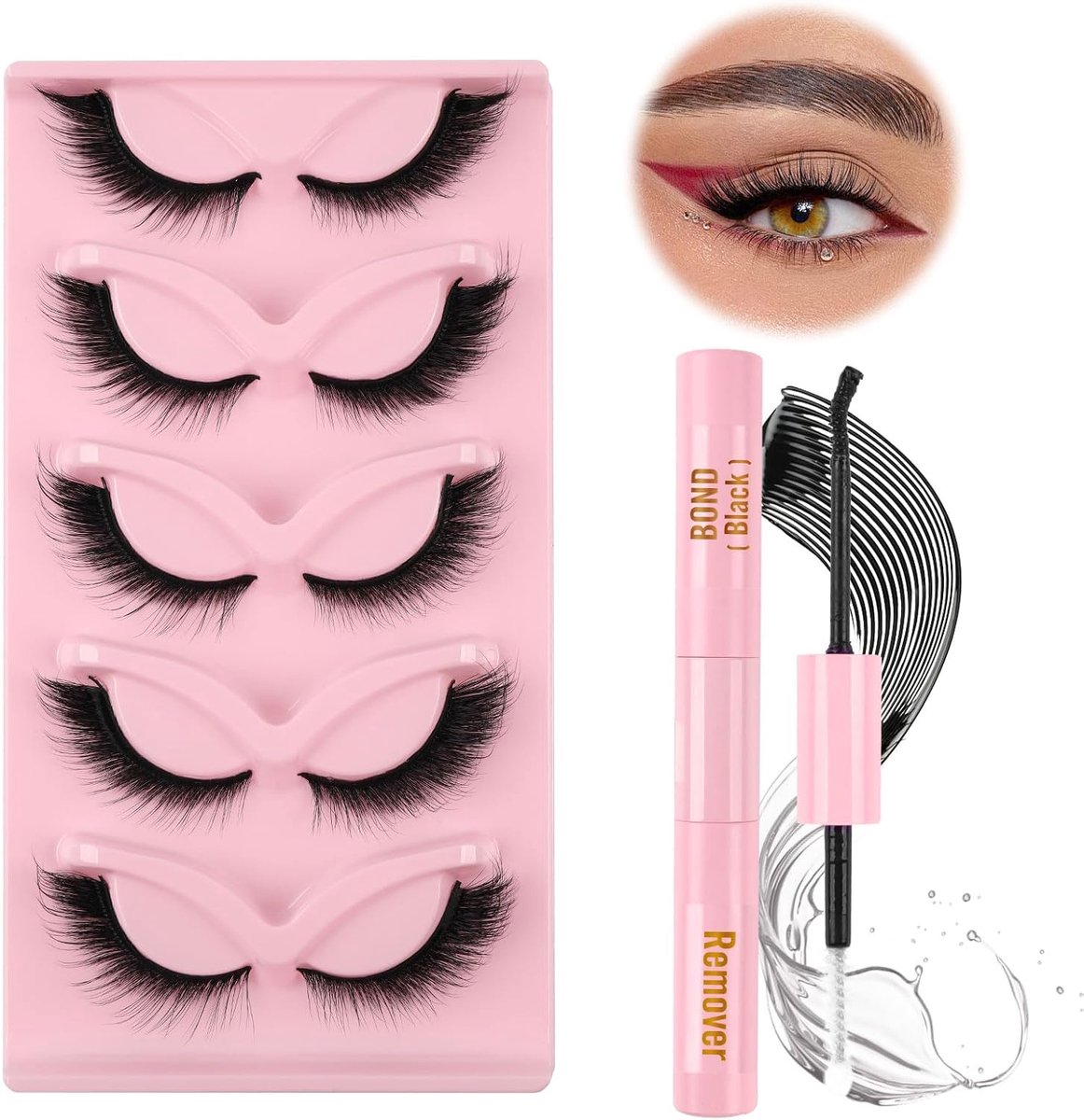 Glowing Win False Eyelashes Set with Glue False Eyelashes Cat-Eye Eyelashes lashes 5 Pairs Natural Fake Lashes with - ShopVlot