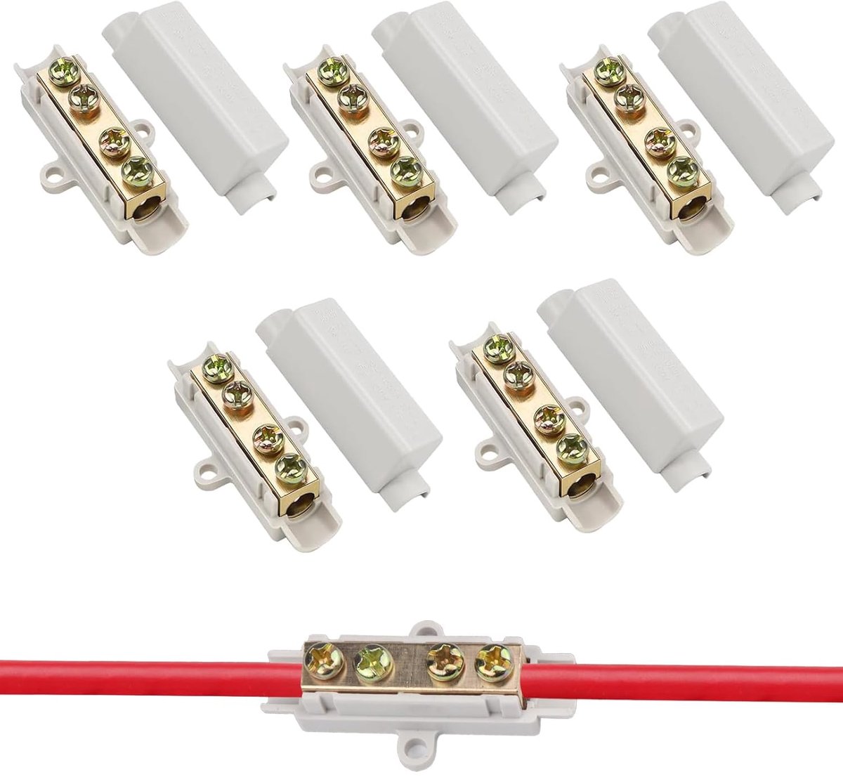Double Screw Brass Cable Connectors, 1000 V 100 A Terminal with ABS Housing, Electrical Terminal for 2.5 to 16 mm² - ShopVlot