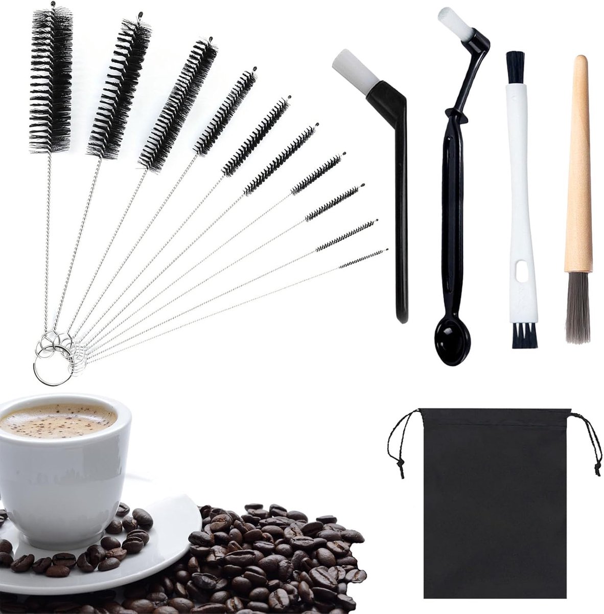 Ruikdly Coffee Machine for Brushes, 15 Pieces Toothbrush, Coffee Maker, Coffee Brush with 10 Brush Hoses, Cleaning - ShopVlot