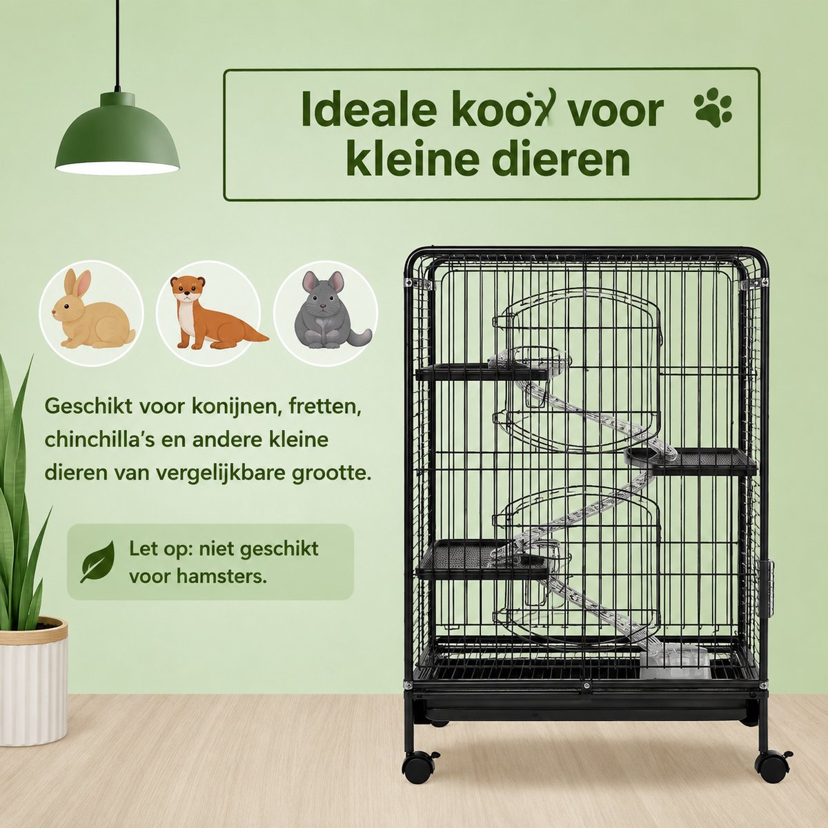 PawHut kooi voor kleine knaagdieren - rolwagens voor kleine dieren - 3 hellingen - 3 platte platforms- drinkfles - uitneembare bodemplaat voor konijn, mink of andere dieren, chinchilla, staal PP x 44x95 zwart cm