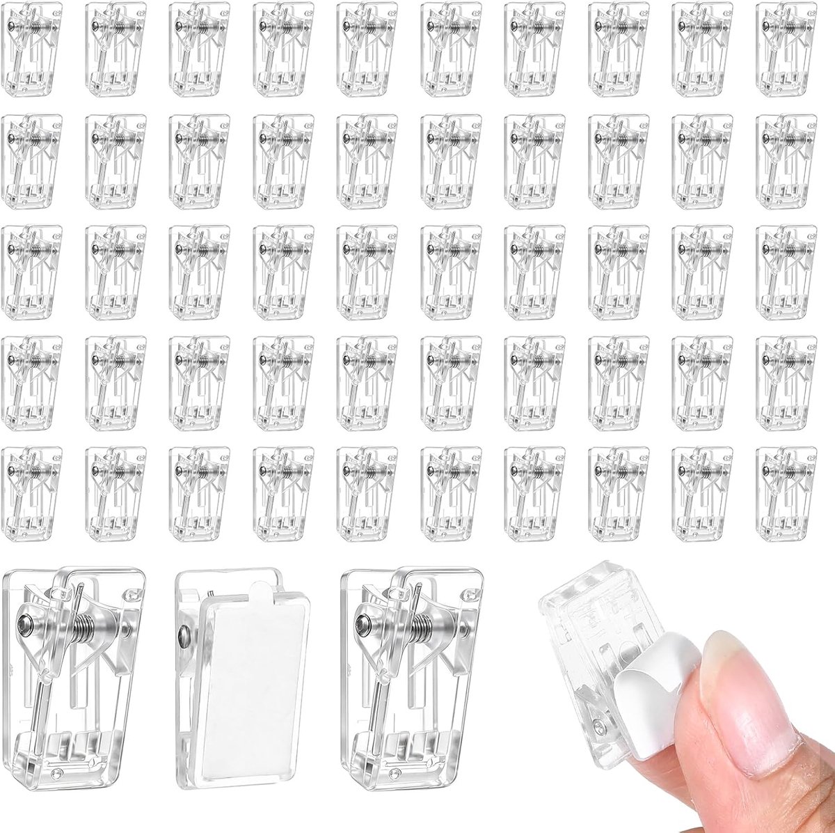 Transparante zelfklevende clips, 50 stuks plakband-wandclips voor wandtapijten, foto's, posters, kunststof veerclips - ShopVlot