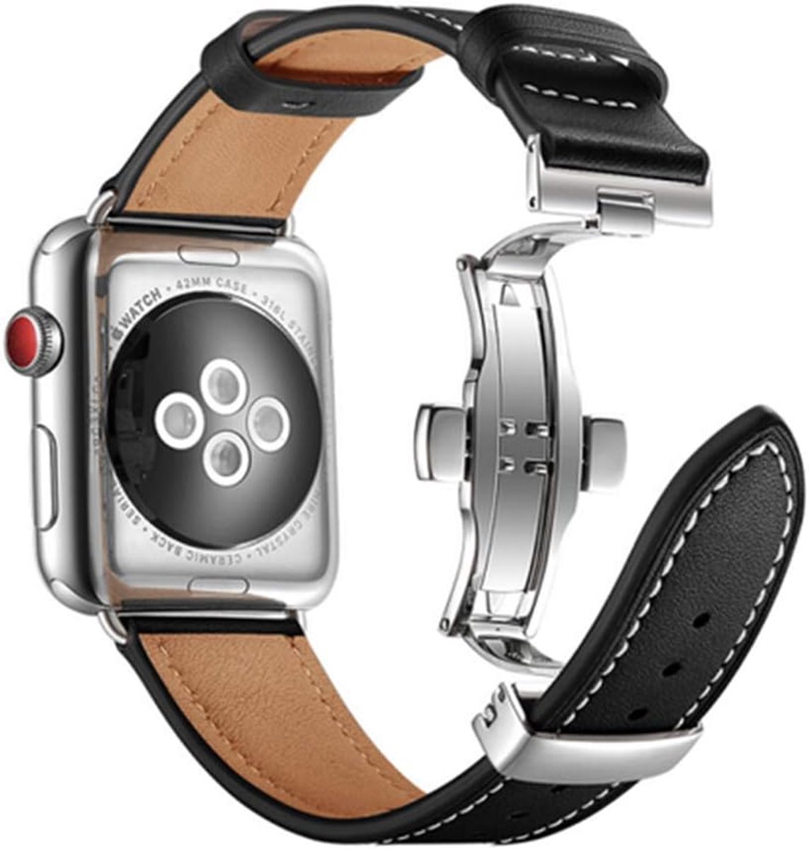 Compatible with Apple Watch Strap Strap Bracelet Leather Leather Strap For 45mm 40mm 44mm 41mm Men Women Folding Clasp - ShopVlot