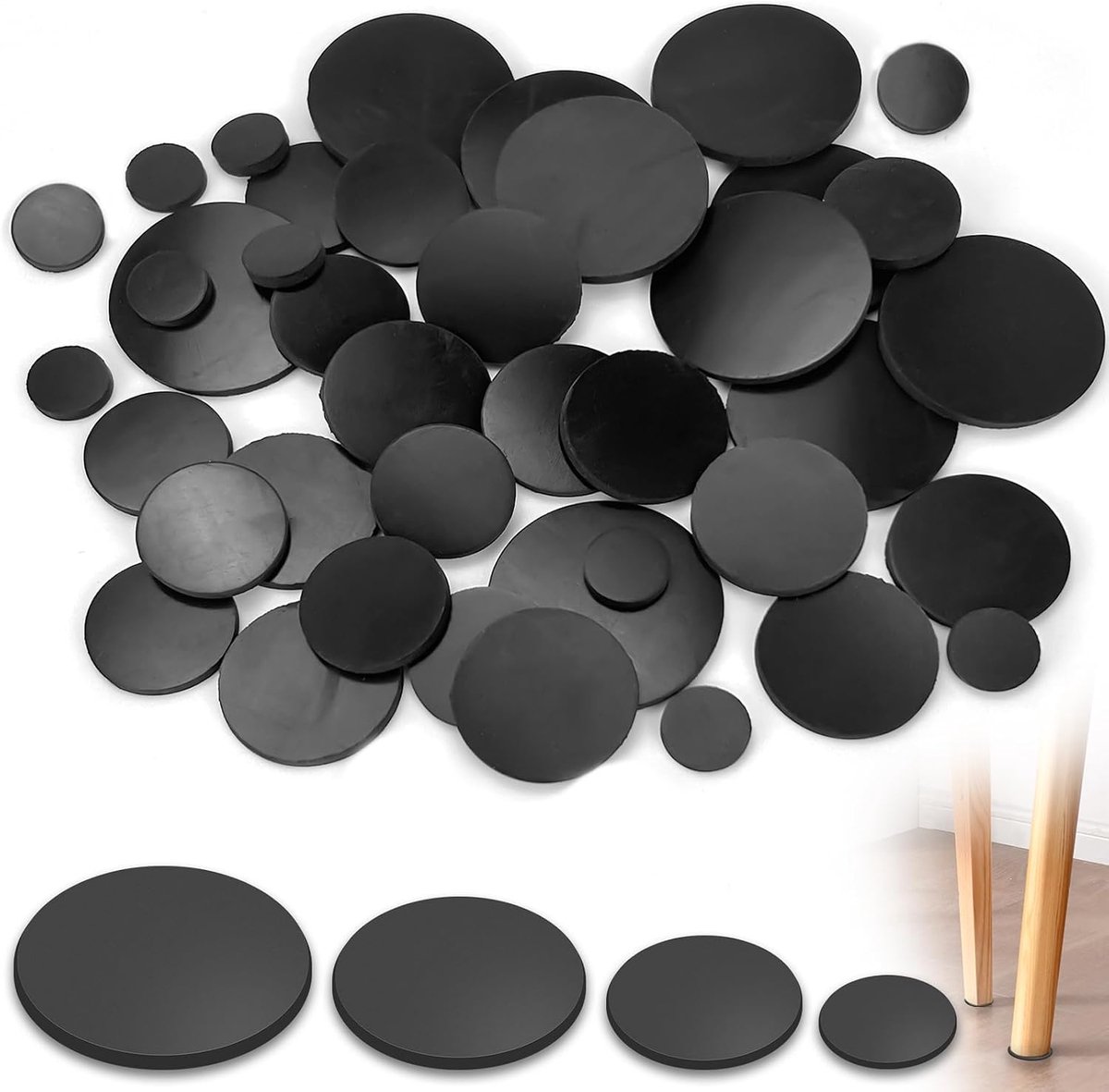 Pack of 40 Silicone Rubber Pads, Round Hard Drives, Washing Machine, 15 mm, 25 mm, 30 mm, 40 mm, Sealing Pads, Spacer - ShopVlot
