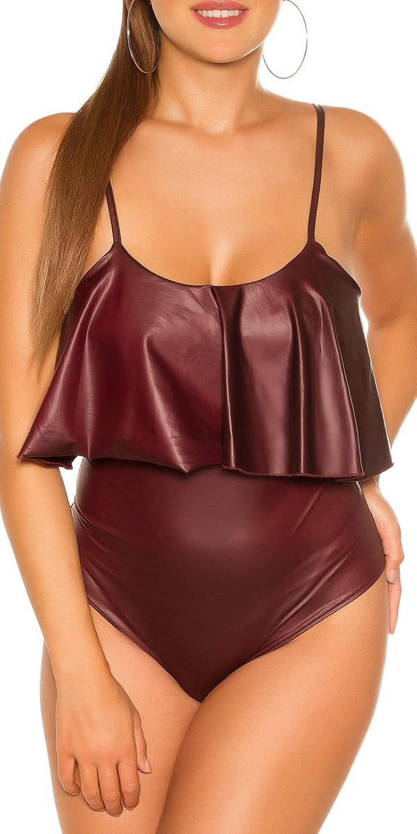 Wet Look Party Body Flounce Bodytop Carrier, bordeaux - ShopVlot