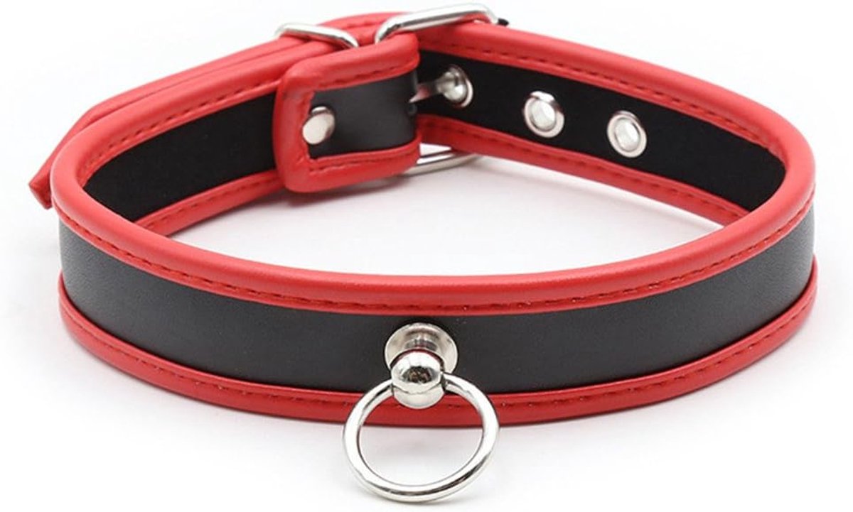 Collar O-Rings Fesseln Erotic Collars Leather Sex Toys - BDSM Bondage, Black-Red, 47*2.5CM - ShopVlot