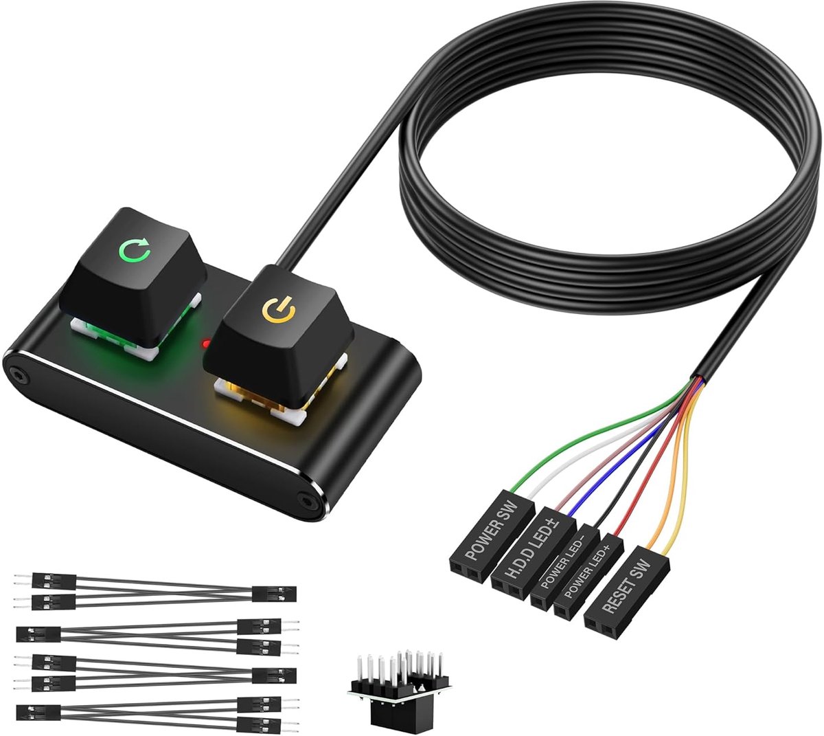 Externe PC Aan Uit Reset Schakelaar met RGB LED en HDD Statuslampje - 2 Meter Kabel