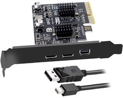 CY PCI-E Express 4x & Mini Displayport 1.4 Input to Dual 10Gbps USB 3.1 Type-C USB-C & 4K 60Hz Output Desktop Graphics Expansion Card Adapter ASM3142