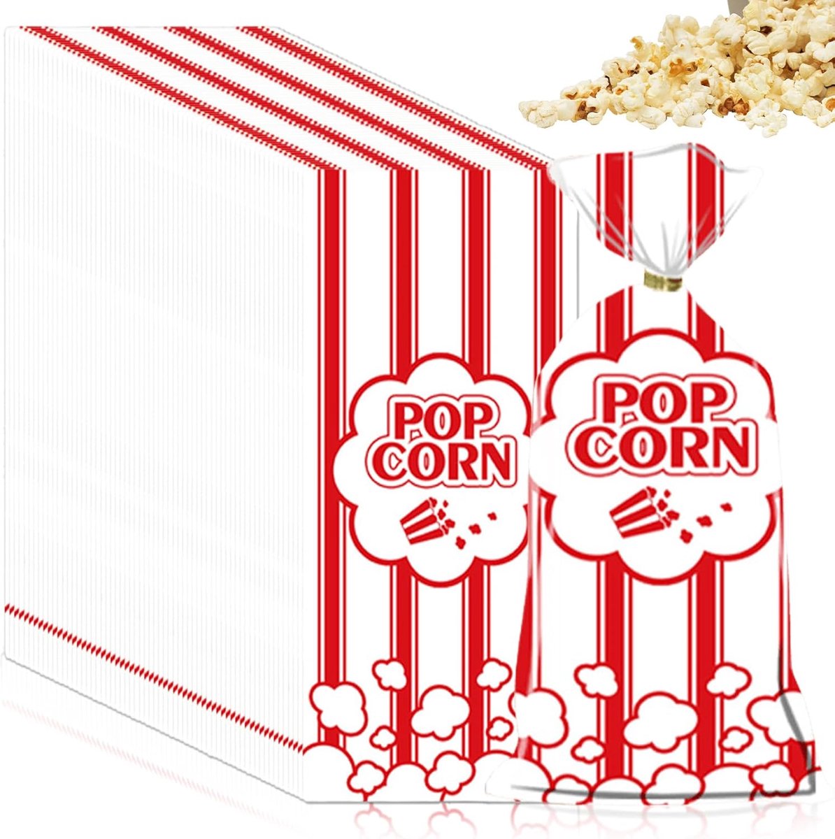 Popcorn zakken 300 stuks - Rood en witte gestreept - Oliebestendig - Ideaal voor feestjes - ShopVlot
