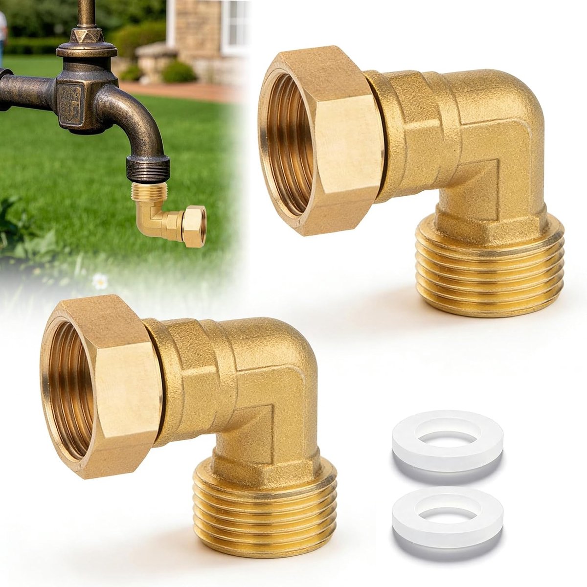 Movable Schroefverbinding 90° - Hoogwaardige Messing - 1 Inch IG x AG - Voor Waterinstallaties - ShopVlot