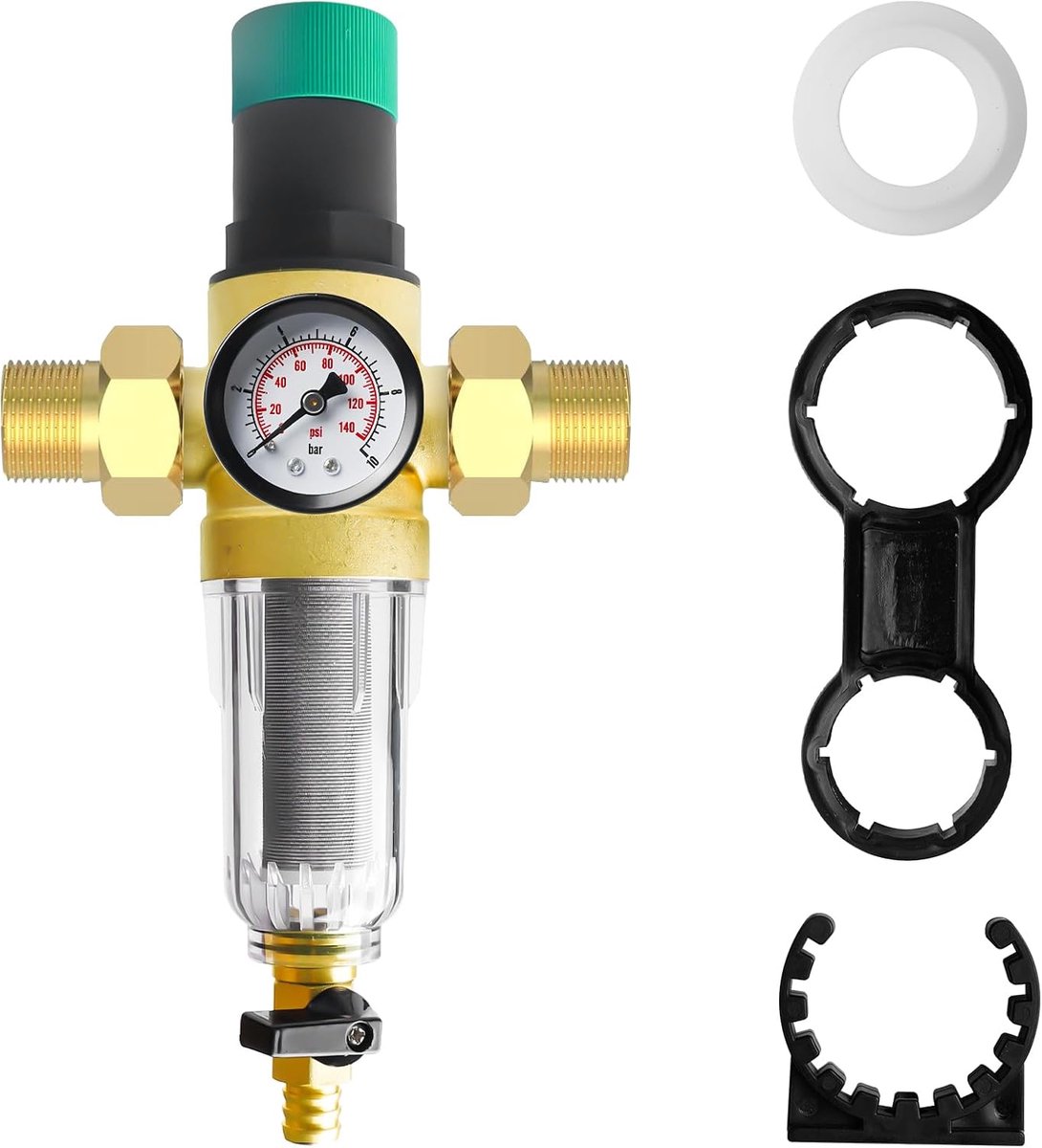 Waterdrukregelaar 3/4 Inch DN 20 - Messing - Met terugspoelfilter en manometer - Voor het regelen van waterdruk - ShopVlot