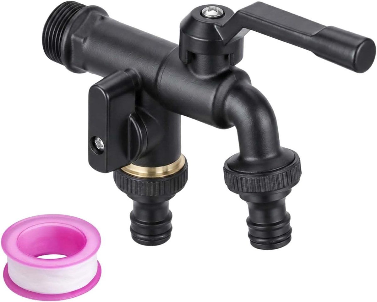 Waterkraan tuin 1/2 inch - dubbele kraan messing - met 2 3/4 inch uitloop - ideaal voor irrigatie - ShopVlot
