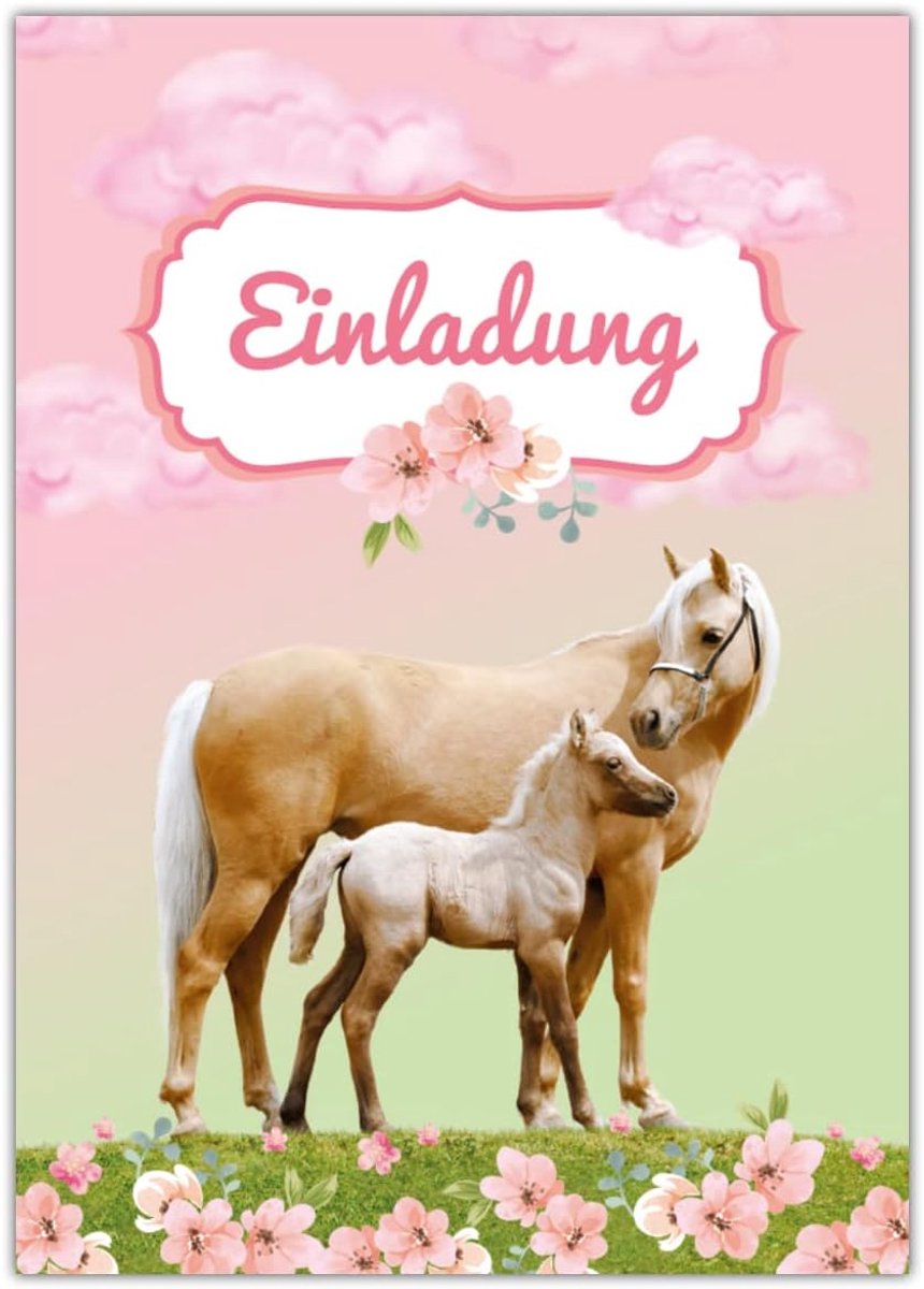 uitnodigingskaarten meisjes verjaardag - 12 kaarten - met paard en veulen - voor een feestelijke uitnodiging - ShopVlot