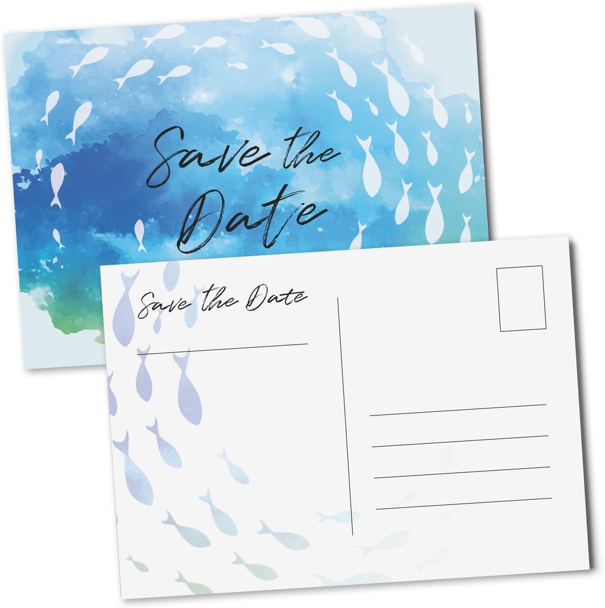 Save the Date Kaarten voor Vormsel en Communie, DIN A6, Blauw en Groen, Set van 15