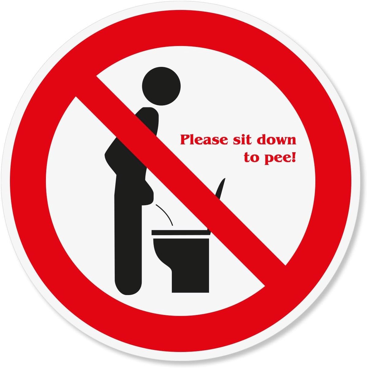 WC Sticker "Please Sit Down to Pee" - Diameter 20 cm - Ronde Zelfklevende Sticker - Duurzaam en Weerbestendig - ShopVlot