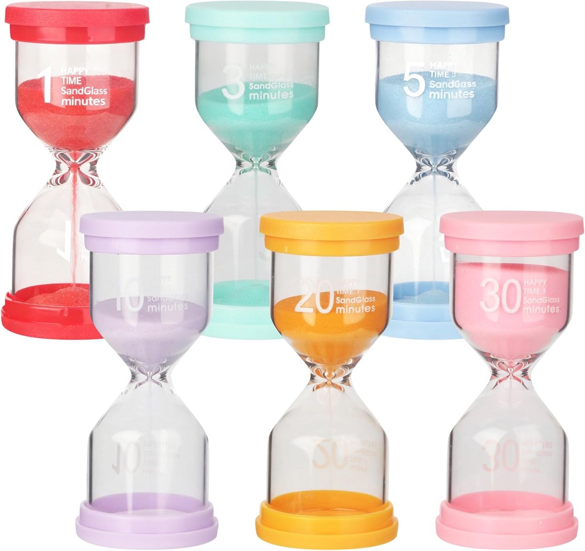 Zandloper set voor kinderen - 6 kleurrijke zandlopers - verschillende tijdsintervallen - leuk leerhulpmiddel - ShopVlot