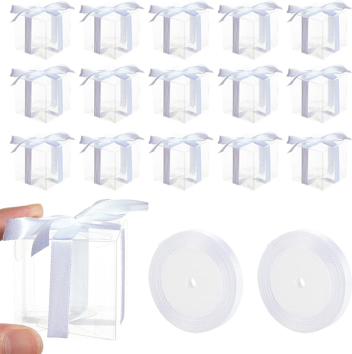 Geschenkdozen 150 Pack 5x5x5 cm - Doorzichtige PVC - Inclusief 100 meter cadeaulint - ShopVlot