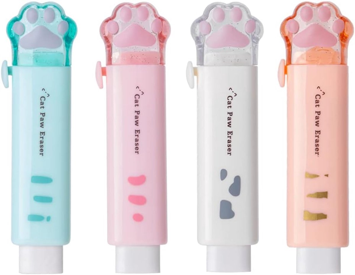 Gummetjes kattenpootvorm - 4 stuks in verschillende kleuren - schattig voor kinderen - perfect voor school en kantoor - ShopVlot