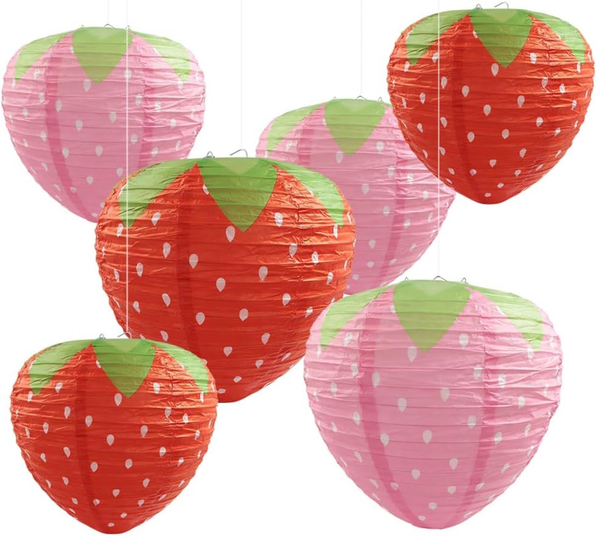 Papieren lantaarns aardbei - 6 stuks - roze en rood - sfeervolle decoratie voor feesten - ShopVlot