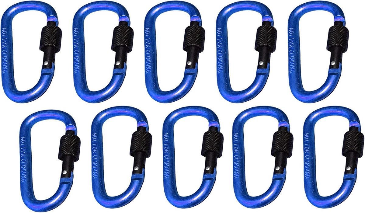 Karabijnhaken set van 10 - donkerblauw - 100 kg - ideaal voor outdoor gebruik - ShopVlot