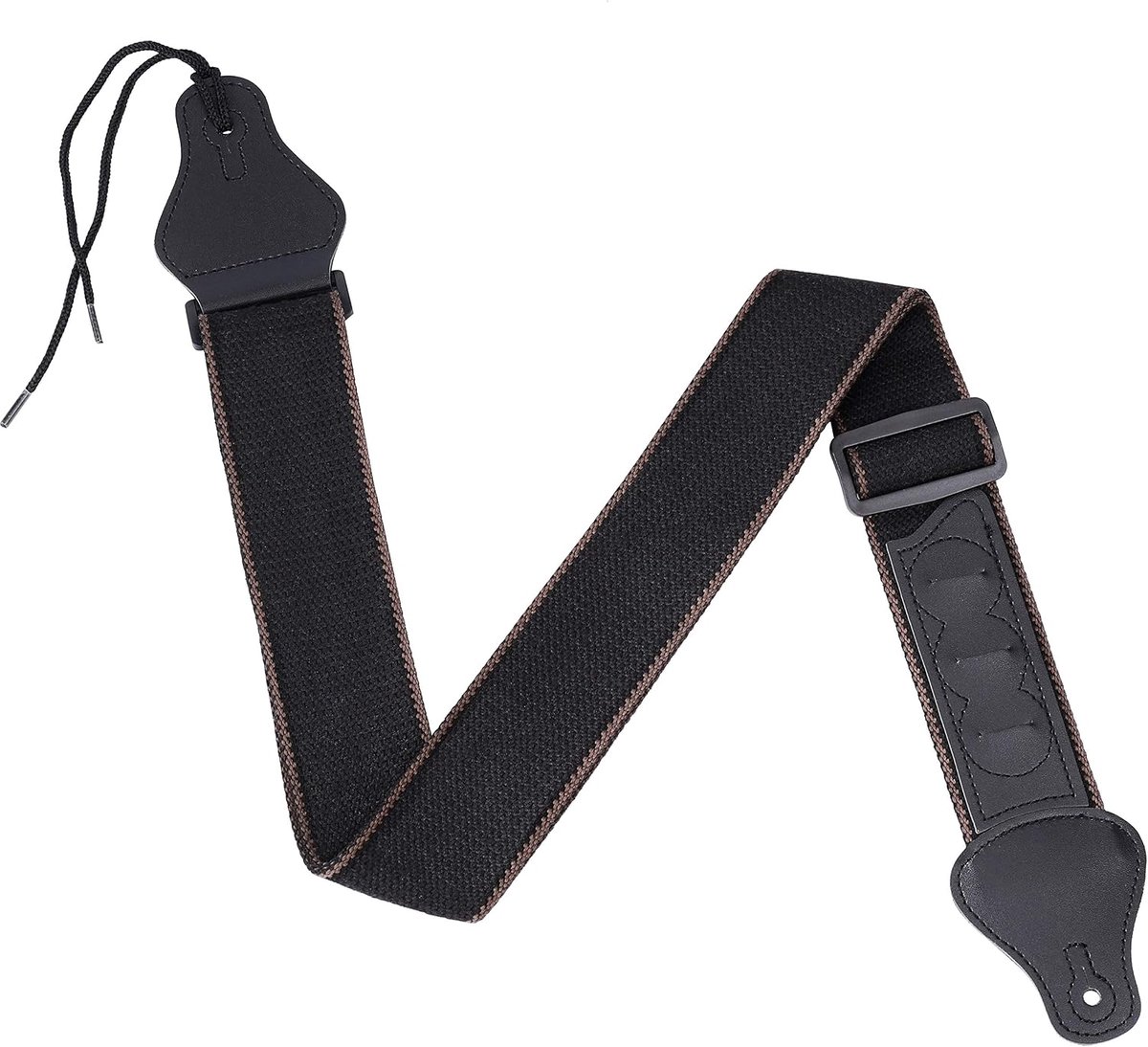 Gitarenriem verstelbaar 89,5cm-145cm - zachte katoen - zwart - met 3 plectrumcompartimenten - ShopVlot