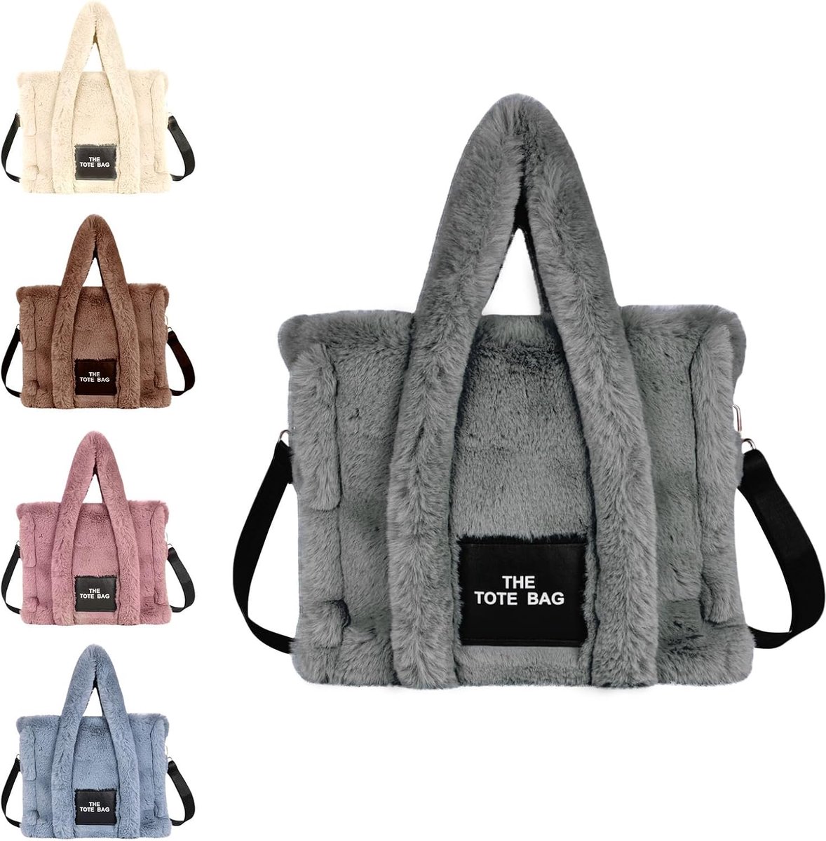 Pluche Tote Bag Groot - Fluffy Schoudertas met Rits - Verstelbare Schouderband - Ideaal voor Shopping - ShopVlot