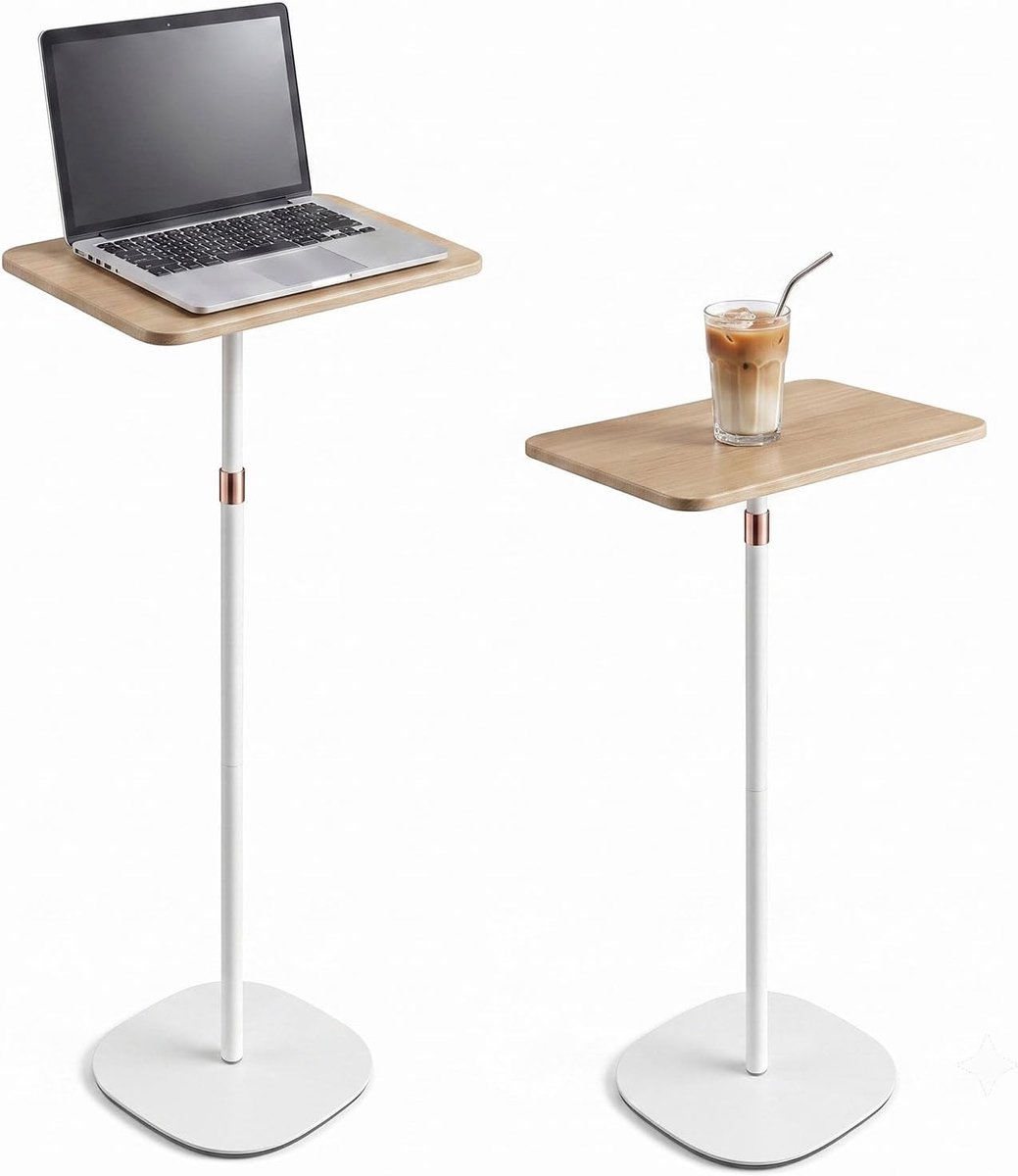 Sta-bureau in hoogte verstelbaar 47-120 cm - natuurlijke houtkleur - stevig metalen frame - ideaal voor studiewerk - ShopVlot