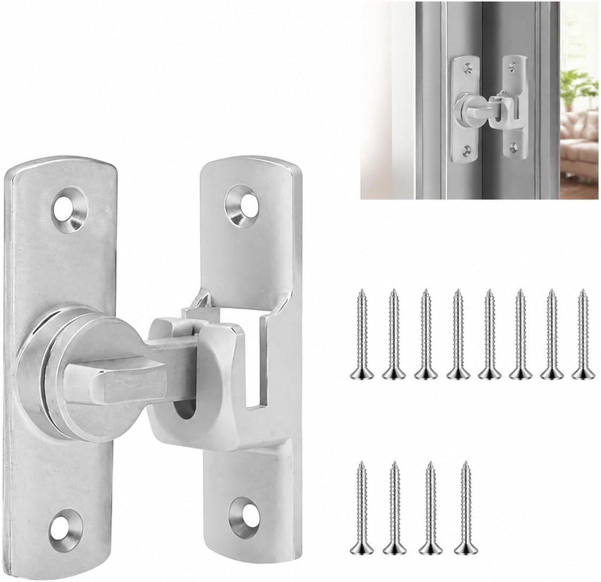 Schuifdeurslot set 3 stuks - 90 graden draaiend slot - 23x75 mm zilver - ShopVlot