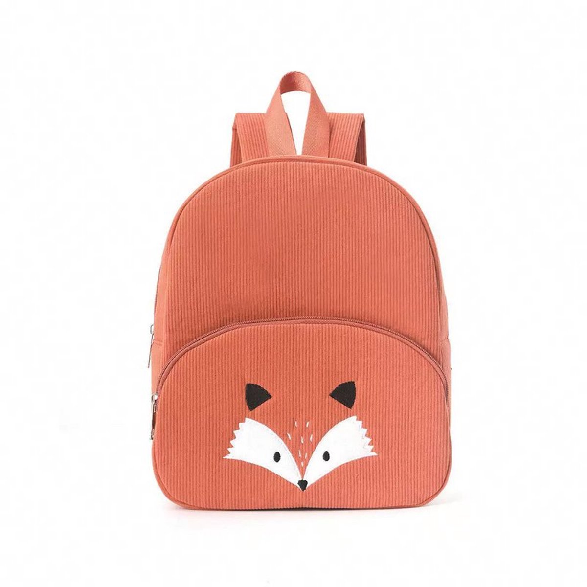 Corduroy Kinderrugzak met Schattige Vos – Zachte Kleuterrugzak voor Jongens & Meisjes – Schooltas, Opvangtas, Rugzak voor Peuters – Verstelbare Schouderbanden – Personaliseerbaar met Naam – Roest/Oranje