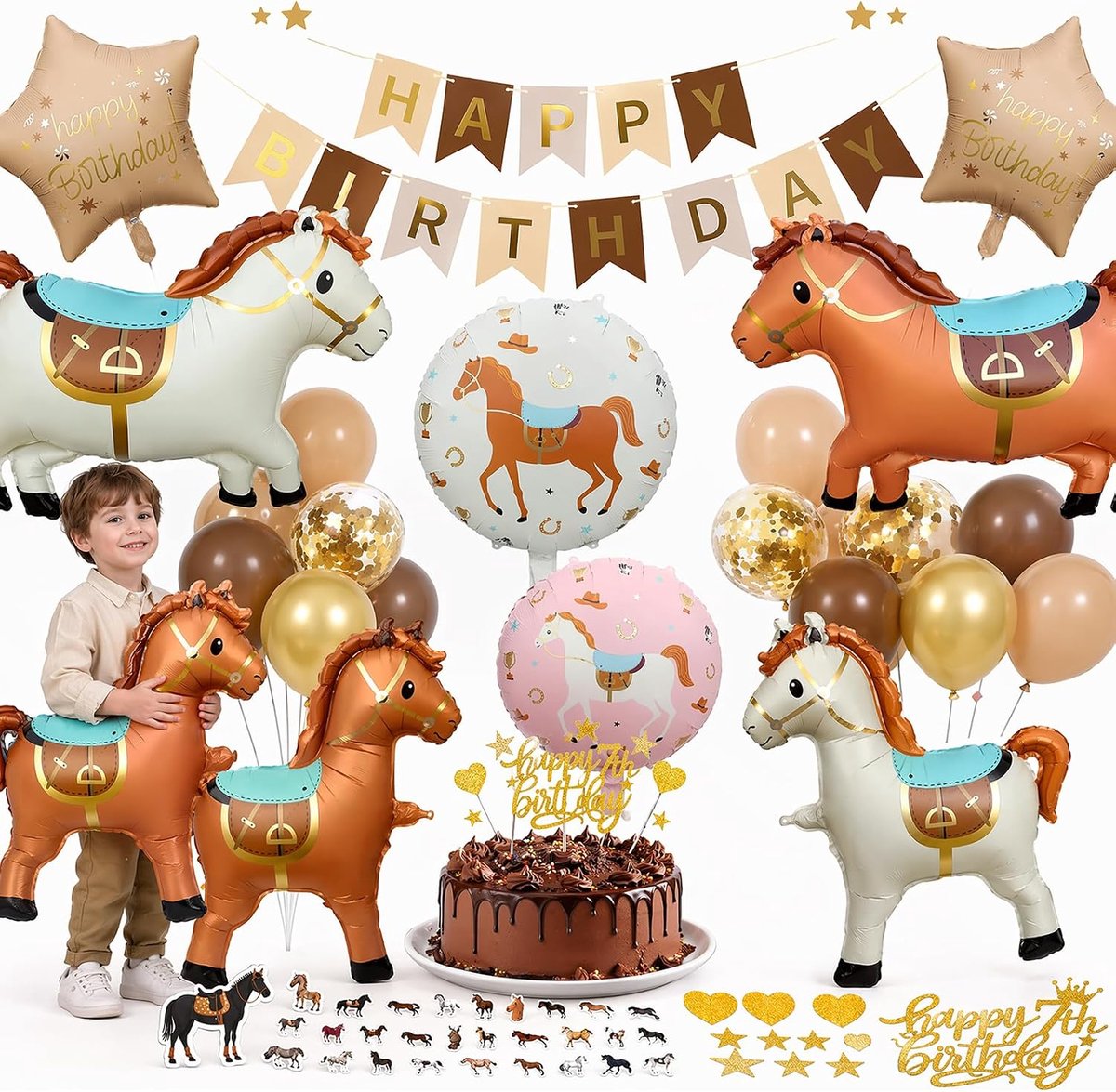 Paarden verjaardagsdecoratie - matte kleuren - compleet set - feest voor paardenliefhebbers - ShopVlot