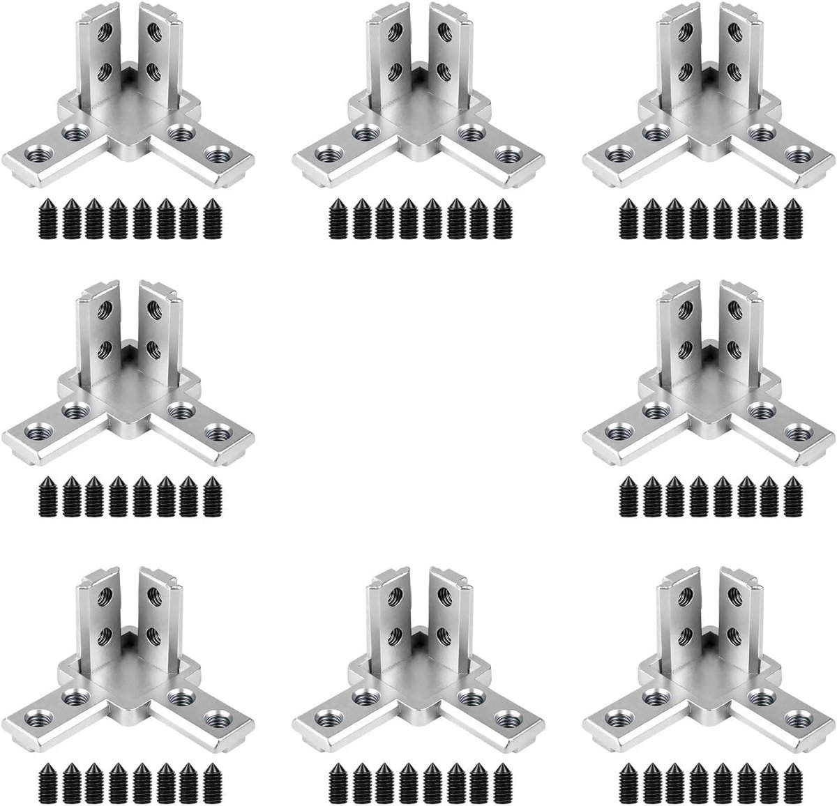3-weg aluminium profiel hoekverbindingen - set van 8 voor 2020/3030/4040 serie 6 mm & 8 mm T-groefprofielen - ShopVlot
