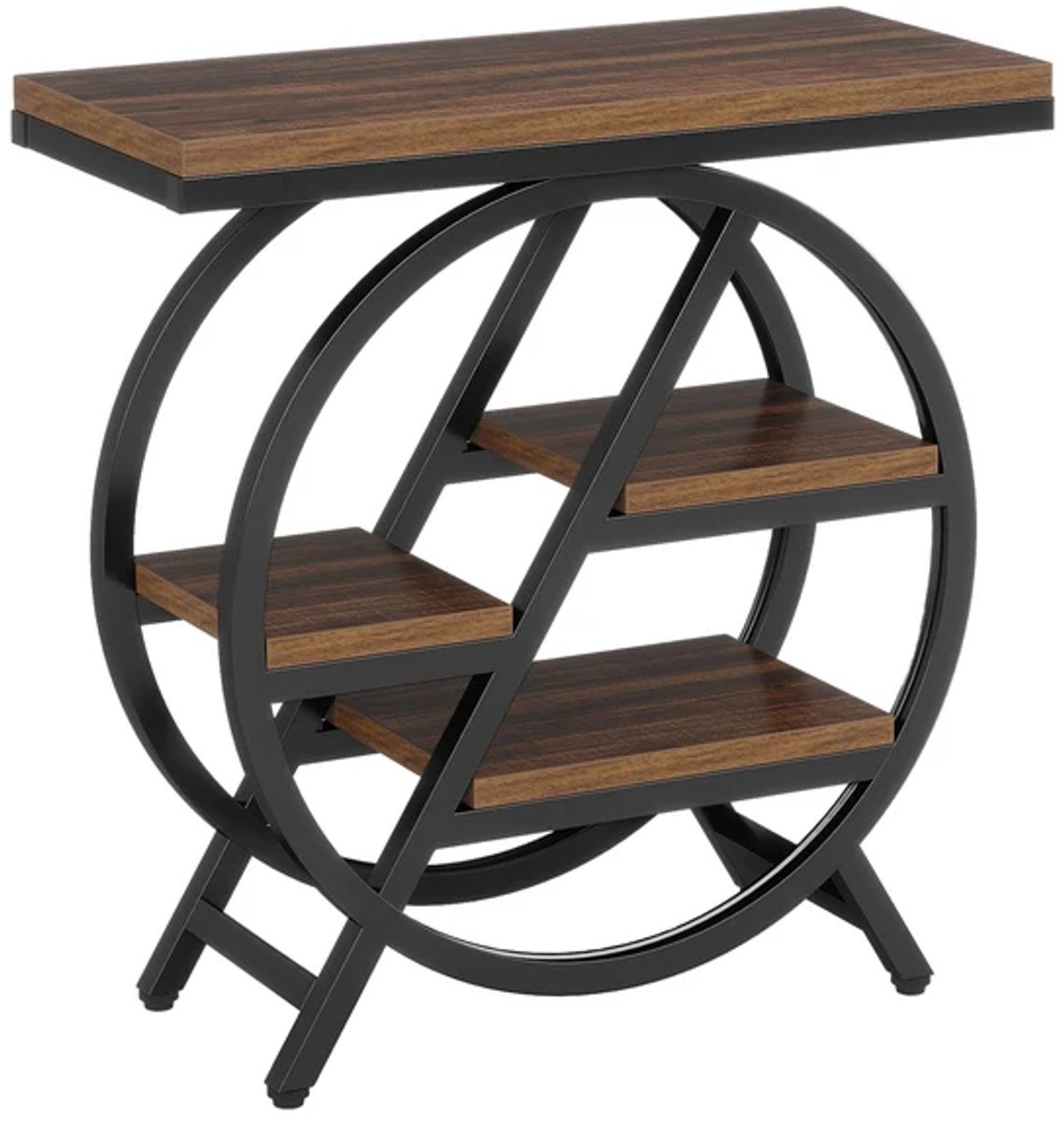 DMG Supply Bijzettafel - 4 Lagen - Industrieel - 65 x 30 x 66,5 cm - Bruin en Zwart - Spaanplaat en Metaal