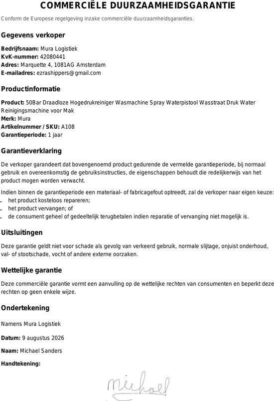 Mura Hogedrukreiniger - Waterpistool - Hogedrukspuit - Waterspuit - Draadloos - 50 Bar Druk - 5-10m Waterslang - 2 Accu's — afbeelding 4
